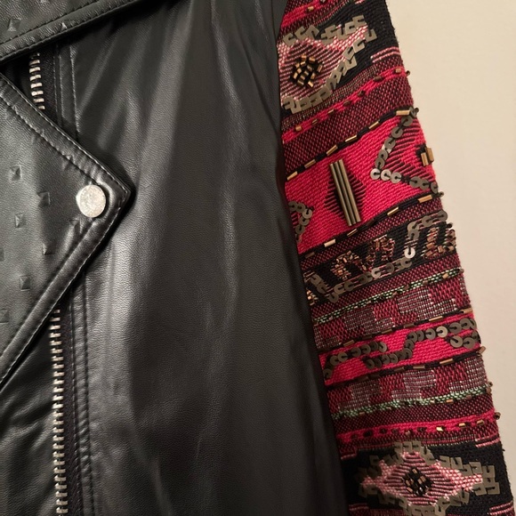 Beaded embroidered sleeves leather jacket - Picture 1 of 5
